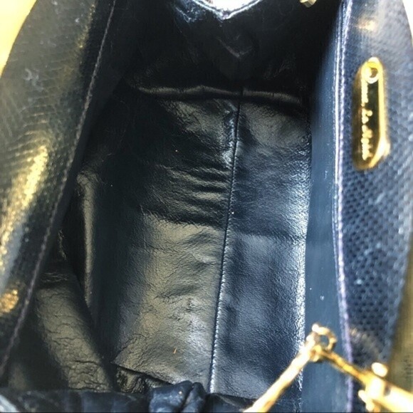 60s- 70s Finesse La Model Snakeskin Navy Blue Clutch Shoulder Bag Gold Hardware - Picture 11 of 15